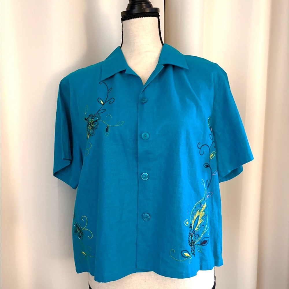 Vintage JohnPaulRichard Turquoise Linen Blend Shirt